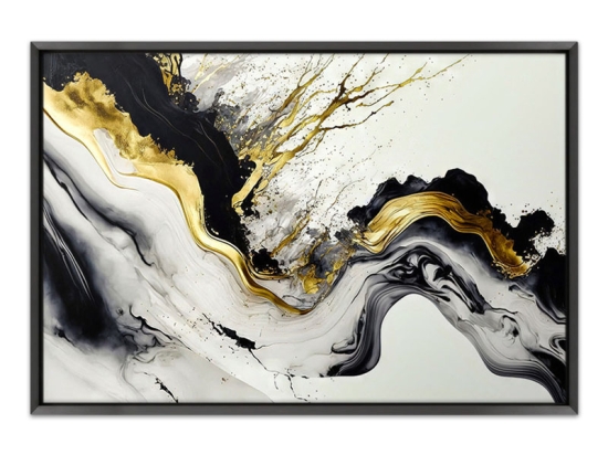 ΠΙΝΑΚΑΣ ΣΕ ΚΑΜΒΑ "ABSTRACT GOLDEN WAVE" MEGAPAP ΨΗΦΙΑΚΗΣ ΕΚΤΥΠΩΣΗΣ ΜΕ ΚΟΡΝΙΖΑ ΧΡΩΜΑ ΜΑΥΡΟ 140X100X3ΕΚ.