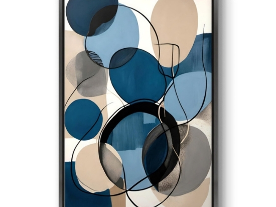 ΠΙΝΑΚΑΣ ΣΕ ΚΑΜΒΑ "BLUE AND BEIGE ABSTRACT" MEGAPAP ΨΗΦΙΑΚΗΣ ΕΚΤΥΠΩΣΗΣ ΜΕ ΚΟΡΝΙΖΑ ΧΡΩΜΑ ΜΑΥΡΟ 70X100X3ΕΚ.