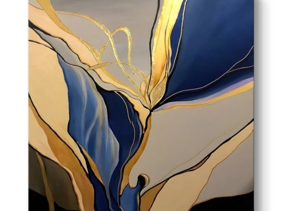 ΠΙΝΑΚΑΣ ΣΕ ΚΑΜΒΑ "DANCE OF GOLD AND BLUE" MEGAPAP ΨΗΦΙΑΚΗΣ ΕΚΤΥΠΩΣΗΣ 100X100X3ΕΚ.