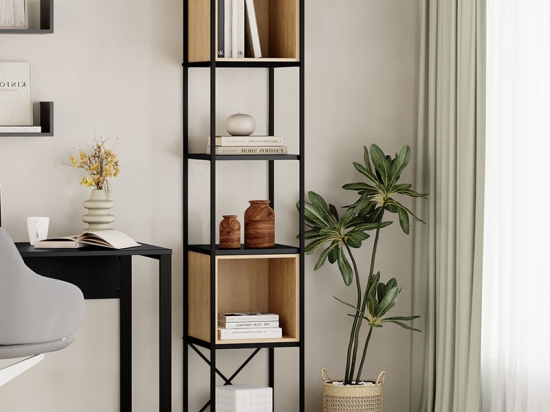 ΒΙΒΛΙΟΘΗΚΗ VALE MINI MEGAPAP ΧΡΩΜΑ SILKY BLACK - SAPPHIRE OAK 36,2X39X179ΕΚ.