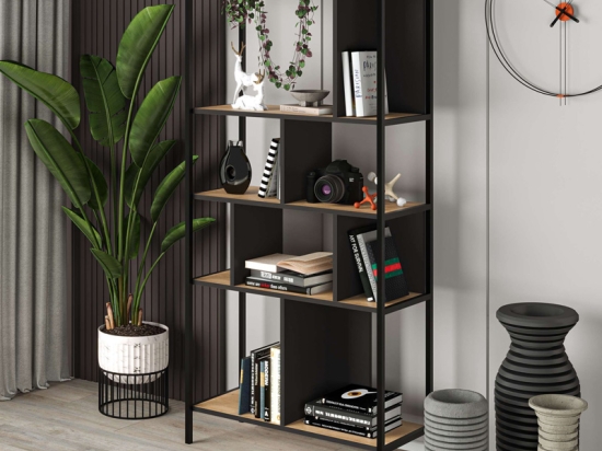 ΒΙΒΛΙΟΘΗΚΗ MIDI MEGAPAP ΧΡΩΜΑ SAPPHIRE OAK - SILKY BLACK 88X35X175ΕΚ.