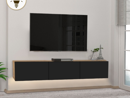 ΕΠΙΠΛΟ ΤΗΛΕΟΡΑΣΗΣ ΕΠΙΤΟΙΧΙΟ DAMLA MEGAPAP ΜΕ LED ΧΡΩΜΑ SAPPHIRE OAK - ΜΑΥΡΟ 180X29,5X29,5ΕΚ.