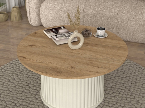 ΤΡΑΠΕΖΑΚΙ ΣΑΛΟΝΙΟΥ BOHEMA MEGAPAP ΧΡΩΜΑ IVORY - SEPET OAK Ø85X43,2ΕΚ.