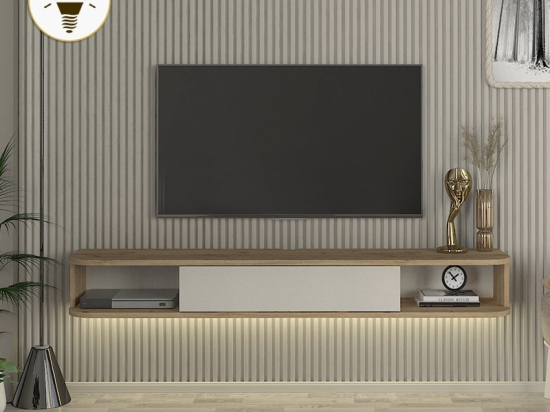 ΕΠΙΠΛΟ ΤΗΛΕΟΡΑΣΗΣ ΕΠΙΤΟΙΧΙΟ CROSS MEGAPAP ΜΕ LED ΧΡΩΜΑ SEPET OAK - SANDSTONE 150X29,6X19,2ΕΚ.