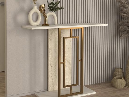 ΚΟΝΣΟΛΑ ALDERAS MEGAPAP ΧΡΩΜΑ ΛΕΥΚΟ - TRAVERTINE - ΧΡΥΣΟ 90X29,6X76,8ΕΚ.