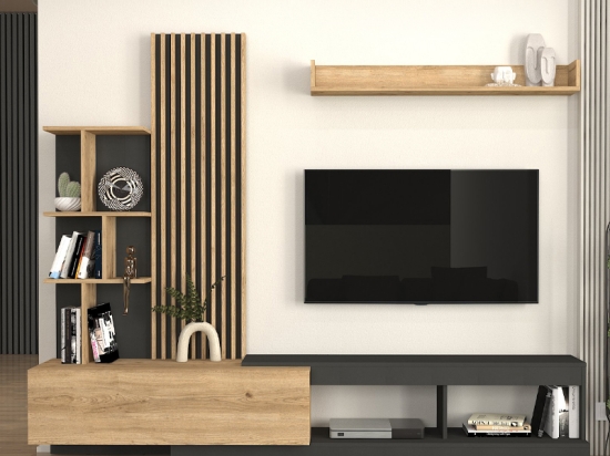 ΣΥΝΘΕΣΗ ΤΗΛΕΟΡΑΣΗΣ VERMONT MEGAPAP ΧΡΩΜΑ ΑΝΘΡΑΚΙ - SEPET OAK 240X40X192ΕΚ.