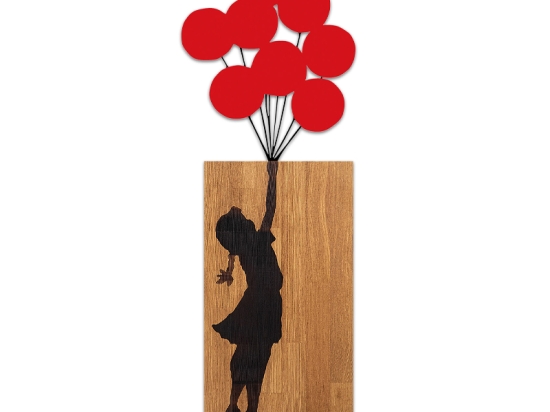 ΔΙΑΚΟΣΜΗΤΙΚΟ ΤΟΙΧΟΥ GIRL WITH BALLOONS MEGAPAP ΞΥΛΙΝΟ - ΜΕΤΑΛΛΙΚΟ ΧΡΩΜΑ ΚΑΡΥΔΙ - ΚΟΚΚΙΝΟ 36X3X100ΕΚ.