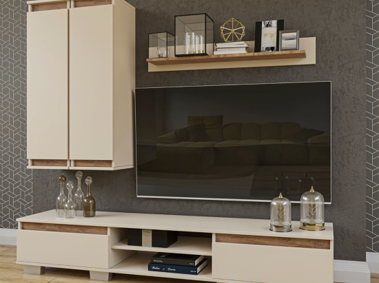 ΣΥΝΘΕΣΗ ΤΗΛΕΟΡΑΣΗΣ LILU ΜΠΕΖ-ΣΚΟΥΡΟ ΔΡΥΣ 175X37X131CM