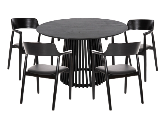 ΣΕΤ ΤΡΑΠΕΖΑΡΙΑΣ 5ΤΜΧ KINGSLEY HM21075.02 ΣΤΡΟΓΓΥΛΟ ΤΡΑΠΕΖΙ Φ120εκ.& 4 ΚΑΡΕΚΛΕΣ-ΜΑΥΡΟ