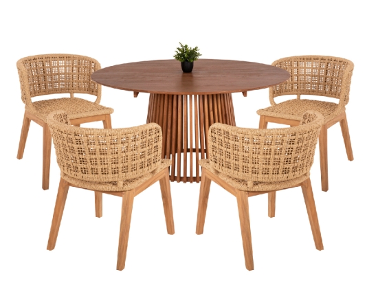 ΣΕΤ ΤΡΑΠΕΖΑΡΙΑΣ 5ΤΜΧ FARLEY HM21076.02 ΣΤΡΟΓΓΥΛΟ ΤΡΑΠΕΖΙ Φ150εκ. & 4 ΚΑΡΕΚΛΕΣ