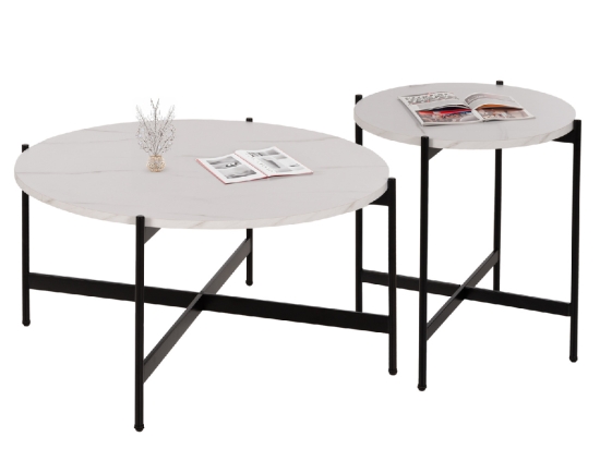 ΣΕΤ 2ΤΜΧ ΤΡΑΠΕΖΙΑ ΣΑΛΟΝΙΟΥ RONDA HM21089.04 MDF ΛΕΥΚΟ ΜΑΡΜΑΡΟ Φ80εκ & Φ50εκ