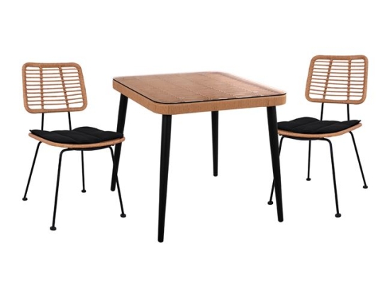 ΣΕΤ 3ΤΜΧ ALLEGRA WICKER ΜΕ ΤΡΑΠΕΖΙ 80X80Χ78Υ ΜΠΕΖ & ΜΑΥΡΟ ΧΡΩΜΑ HM10485