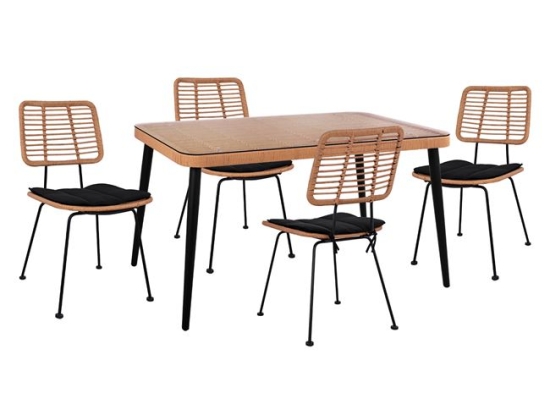 ΣΕΤ 5ΤΜΧ ALLEGRA WICKER ΜΕ ΤΡΑΠΕΖΙ 140X80Χ78Υ ΜΠΕΖ & ΜΑΥΡΟ ΧΡΩΜΑ HM10492