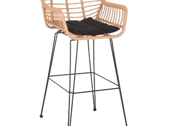 ΣΚΑΜΠΟ ΜΠΑΡ ΨΗΛΟ ALLEGRA HM5640.11 ΜΠΕΖ P.E. RATTAN-ΜΑΥΡΟ ΜΕΤΑΛΛΟ 54x55x108Υεκ.