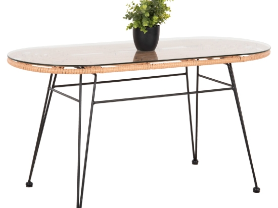 ΤΡΑΠΕΖΙ ΟΒΑΛ ΧΑΜΗΛΟ ALLEGRA HM5695.11 ΜΠΕΖ WICKER-ΜΑΥΡΟ ΜΕΤΑΛΛΟ 100x45x51,5Υεκ.