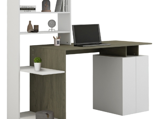 ΓΡΑΦΕΙΟ ΜΕ ΒΙΒΛΙΟΘΗΚΗ ROCHELL ΜΕΛΑΜΙΝΗ OLIVE GREY ΛΕΥΚΟ 146,3x55x128,8Υεκ.HM8886.11