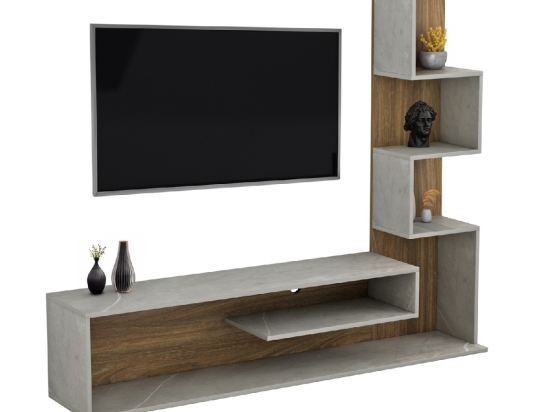ΣΥΝΘΕΤΟ ΤΗΛΕΟΡΑΣΗΣ EDELIE HM8908.14 ΜΕΛΑΜΙΝΗ ΓΚΡΙ STONE TEXTURE-ΦΥΣΙΚΟ 150x29,5x120Υεκ.