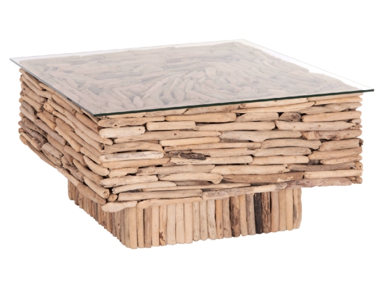 ΤΡΑΠΕΖΙ ΣΑΛΟΝΙΟΥ ΤΕΤΡΑΓΩΝΟ SPARROW HM9960 DRIFTWOOD--ΓΥΑΛΙ 95x95x51,5Υεκ.