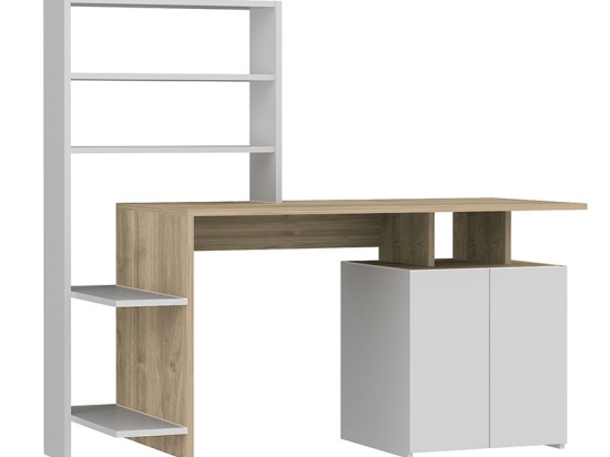Γραφείο με βιβλιοθήκη Melis pakoworld χρώμα λευκό-sonoma 146x60x129εκ