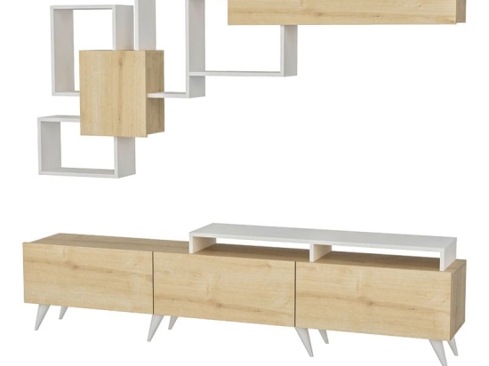 Σύνθετο σαλονιού Aticus pakoworld φυσικό-λευκό 180x37x156εκ