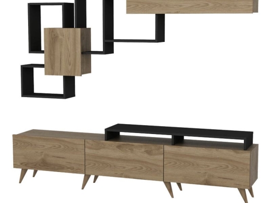 Σύνθετο σαλονιού Aticus pakoworld καρυδί-μαύρο 180x37x156εκ