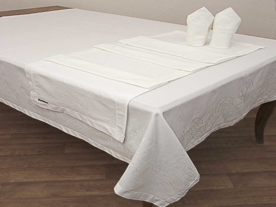 Τραπεζομάντηλο Σετ 13τμχ. Des.2410 2.White Anna Riska 165x 320 Βαμβάκι-Πολυέστερ