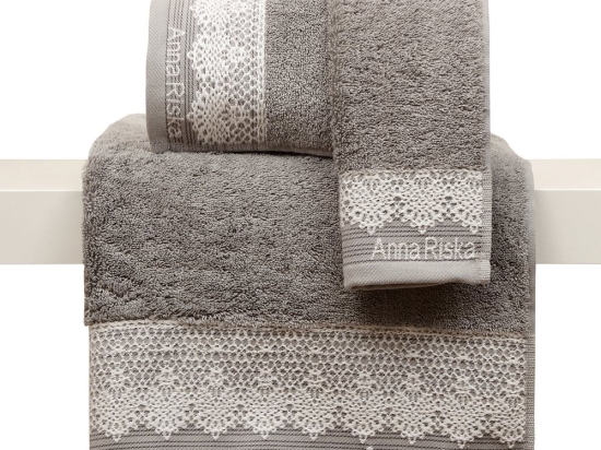 Πετσέτα Σετ Με Κορδέλα 3τμχ Des. Karla 4.Grey Anna Riska Σετ Πετσέτες 100% Βαμβάκι