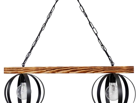 Φωτιστικό Οροφής  Lama Raga 2/L Chain 34-0069 Black Μέταλλο,Ξύλο