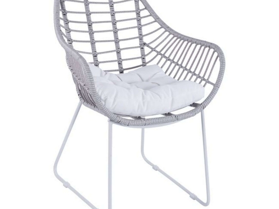 Πολυθρόνα Μεταλλική HM5300.02 Με Wicker Grey - White