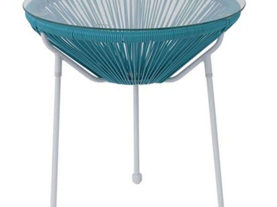 Τραπεζάκι Μεταλλικό Με Rattan Acapulco Φ.50cm Ε246,Α3 Blue