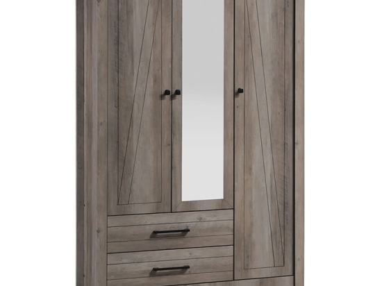 Ντουλάπα ρούχων Tara pakoworld τρίφυλλη καθρέπτης rustic oak 121x52x193εκ