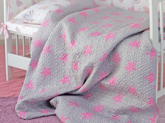 Κουβερλί Βρεφικό Star Girl Grey-Pink Melinen Microfiber