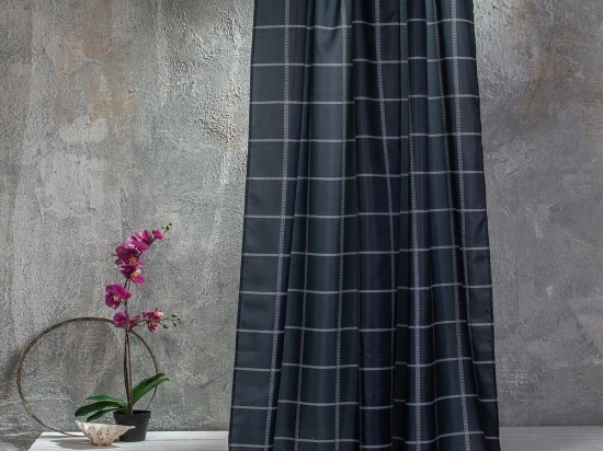 Κουρτίνα Μπάνιου Check Black Melinen 180Πx200Υ 180x200cm Πολυέστερ