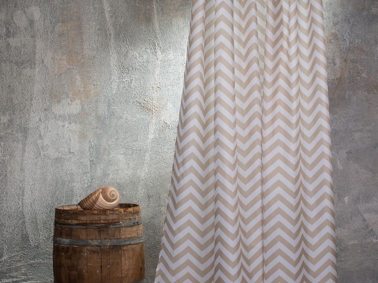 Κουρτίνα Μπάνιου Zig Zag Beige Melinen 180Πx180Υ 180x180cm Πολυέστερ