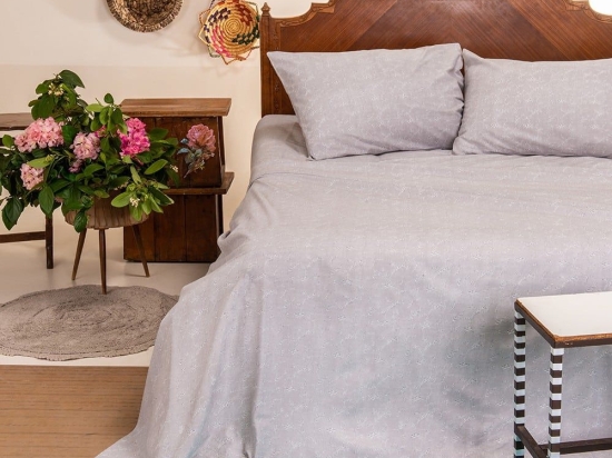 Σεντόνι Romantic Με Λάστιχο Grey Melinen Μονό 100x232cm 100% Βαμβάκι