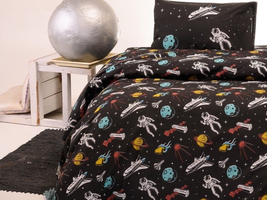 Παπλωματοθήκη Παιδική Planet Black Melinen Μονό 165x245cm 100% Βαμβάκι