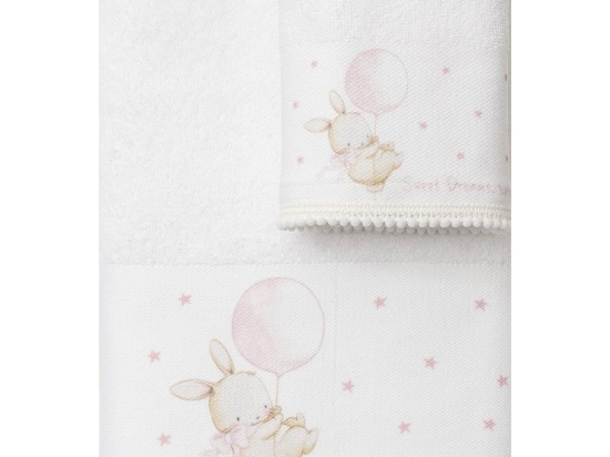 Borea Πετσέτες Σετ 2ΤΜΧ Sweet Dreams Baby Λευκό-Ροζ 70 x 120 / 30 x 50 cm Λευκό-Ροζ