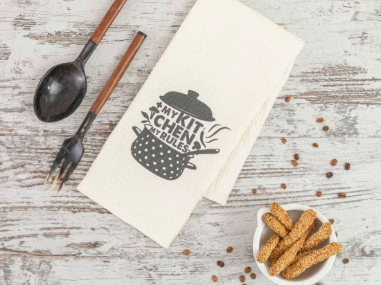 Borea Ποτηρόπανα Κουζίνας Waffle Digital Print 50 x 70 cm Εκρού