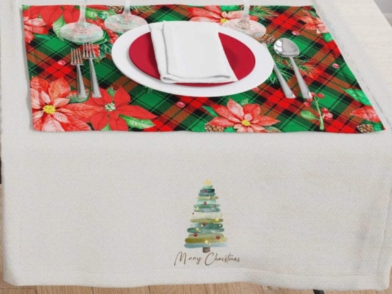 Borea Καρέ Χριστουγεννιάτικο Christmas Tree 90 x 90 cm Εκρού