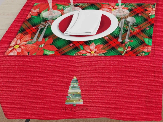 Borea Καρέ Χριστουγεννιάτικο Christmas Tree 90 x 90 cm Κόκκινο