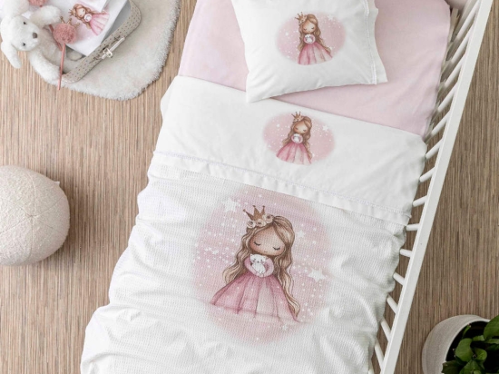 Borea Κουβέρτα Πικέ Κούνιας Little Queen 110 x 140 cm Λευκό-Ροζ
