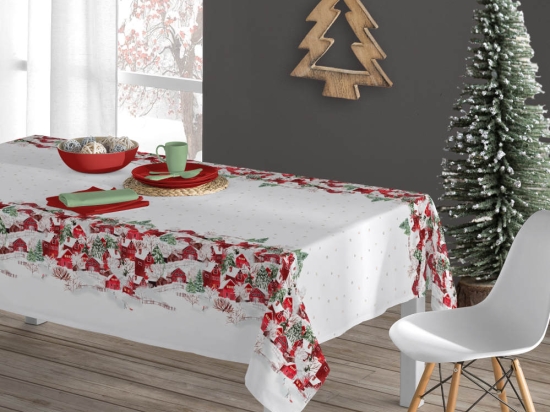 Borea Τραπεζομάντηλο Χριστουγεννιάτικο Christmas House 140 x 220 cm Εκρού