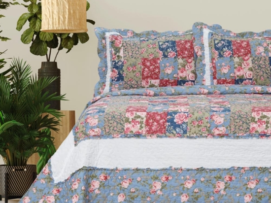 Borea Κουβερλί Εμπριμέ Σετ Γ-1 Μονό 160 x 220 cm + 50 x 70 cm Μπλε