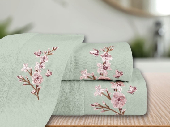 Borea Πετσέτες Σετ 3ΤΜΧ Cherry Blossom 70 x 140 / 50 x 90 / 30 x 50 cm Εκρού