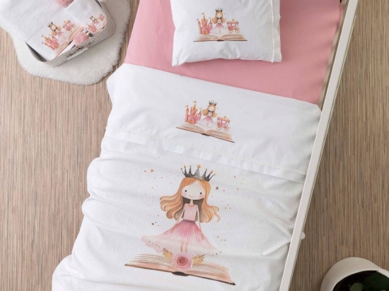 Borea Κουβέρτα Πικέ Κούνιας Princesa 110 x 140 cm Λευκό-Ροζέ