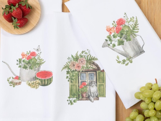 Borea Ποτηρόπανα Κουζίνας Grape  Σετ 3ΤΜΧ (3) 50 x 70 cm Λευκό