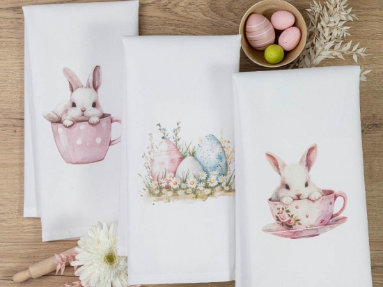 Borea Ποτηρόπανα Κουζίνας BunnyCup Σετ 3ΤΜΧ (3) 50 x 70 cm Λευκό