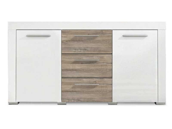 Μπουφές Avio pakoworld με 3 συρτάρια χρώμα gloss λευκό - καφέ 160x40x85εκ