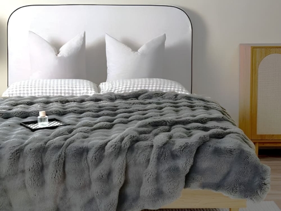 Bonsai Home Κουβέρτα Γούνινη/Βελούδινη Super Soft Μονή 160×220 – Luxury Rabbit Fur Γκρι
