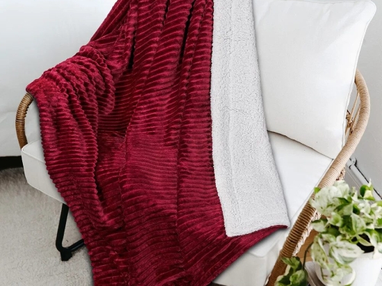 Bonsai Home Κουβέρτα Γούνινη/Προβατάκι Μονή 160x220 - Stripe Rabbit Fur Wine Red